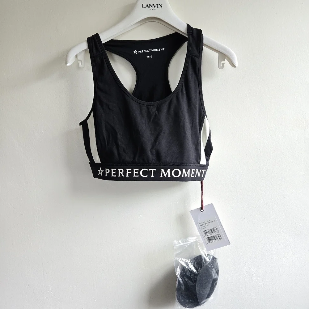 New Perfect Moment Stripes Stars Black/White Sports Bra Medium NWT